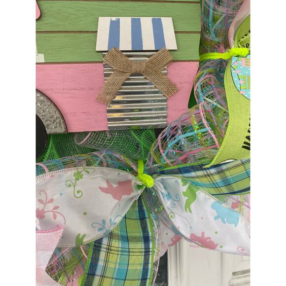 Easter Blessings Camper Sweet Camper RV There Yet Deco Spring Mesh Ribbon Wreath - Picture 3 of 7